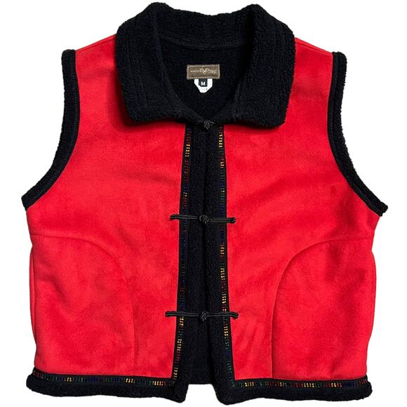 Wooly Bully Faux Suede Red Sherpa Vest Size Medium - Picture 4 of 10